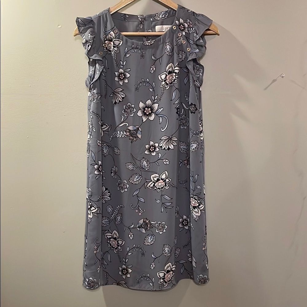 LOFT Floral Ruffle Sleeve Dress - Gray